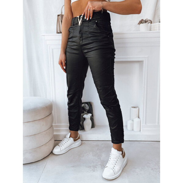 BASIC Čierne koženkové nohavice so sponou VIOLA UY1786 47888782