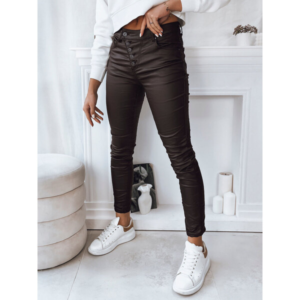 BASIC Tmavohnedé koženkové nohavice KARLA UY1787 47888797