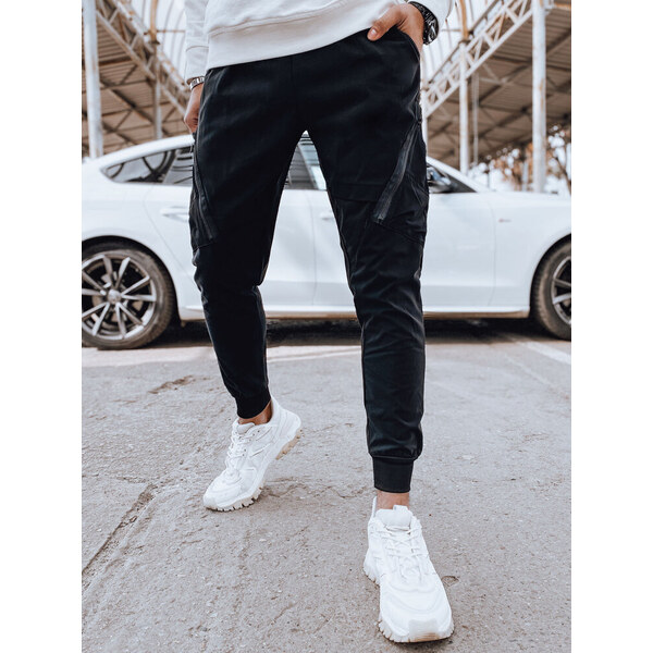 BASIC Čierne pánske cargo nohavice so zipsami UX4364 52671271