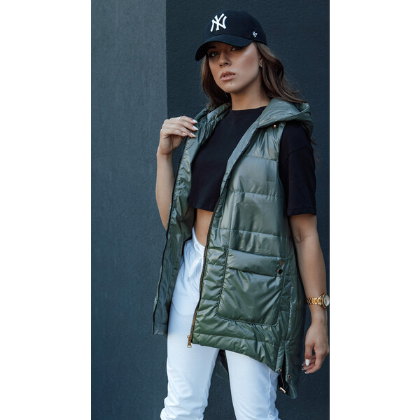 BASIC Tmavozelená dámska dlhšia vesta JESS TY4442 57675116