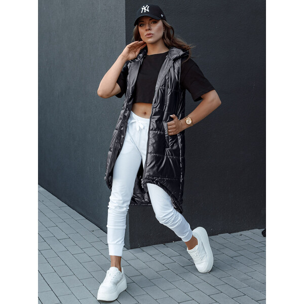 BASIC Čierna dlhá prešívaná vesta asymetrického strihu MERIS TY4443 57675127