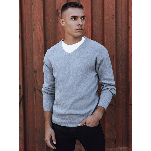 BASIC Svetlosivý pánsky sveter s výstrihom do V WX2201 57675150
