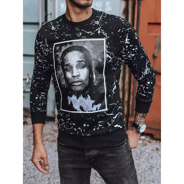 BASIC Čierna mikina s mramorovým vzorom a obojstrannou potlačou 61186582