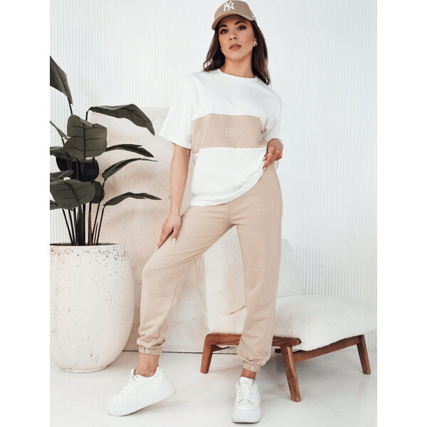 BASIC Béžovo-biely komplet trička a teplákov GLORS AY1046 52672381