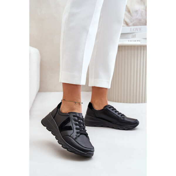 Skórzane Buty Sportowe Damskie Vinceza 7918 Czarne 66660962