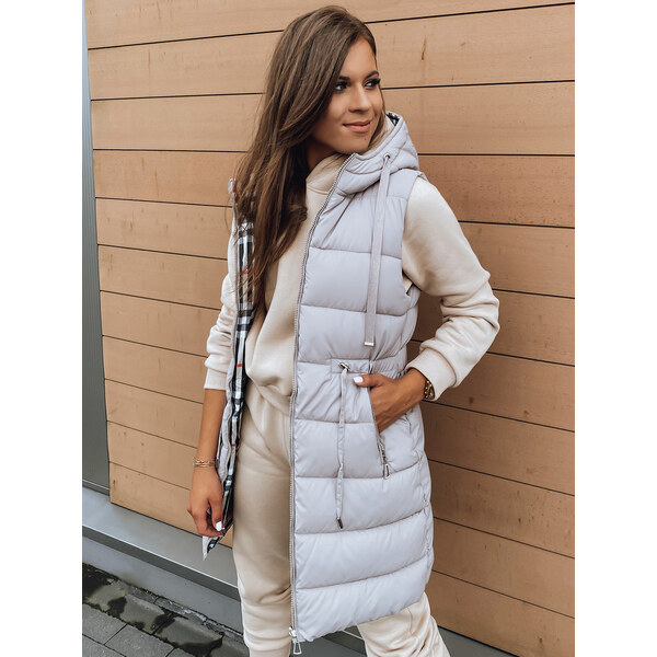 BASIC Béžovo-károvaná obojstranná dlhá vesta KERIS TY2909 34936328