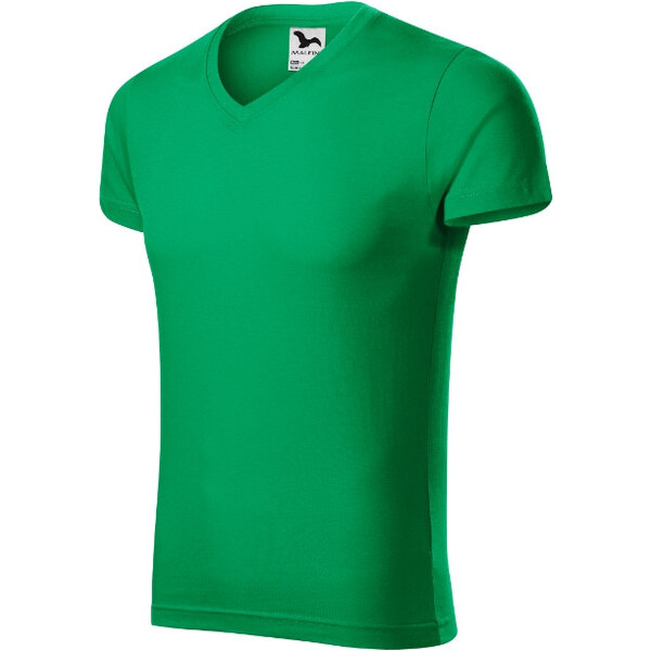 MALFINI, a.s. Pánske tričko Slim Fit s výstrihom do V stredne zelené 62367688