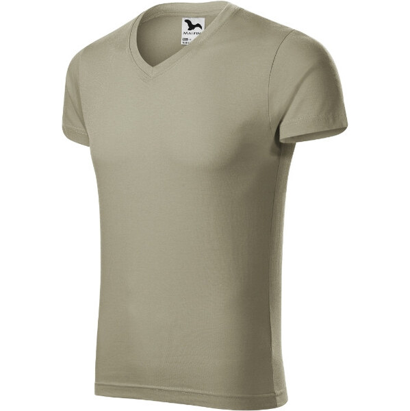 MALFINI, a.s. Pánske tričko Slim Fit s výstrihom do V, svetlá khaki 62367689