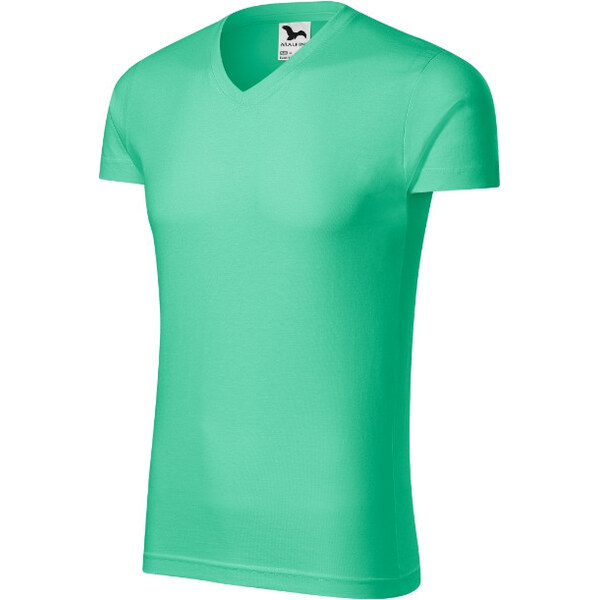 MALFINI, a.s. Pánske tričko Slim Fit s výstrihom do V v mätovej farbe 62367694