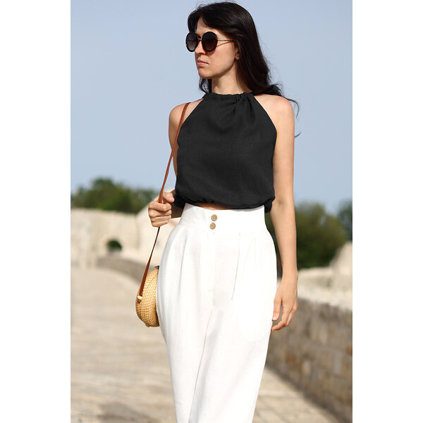 Lotika Linen Ľanový top na zaväzovanie 63334404