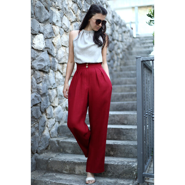 Lotika Linen Ľanové spoločenské nohavice 63334413