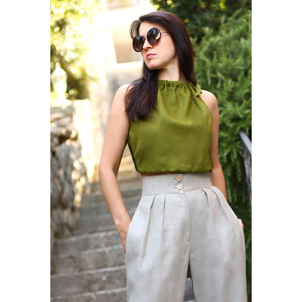 Lotika Linen Ľanový top na zaväzovanie 63334405