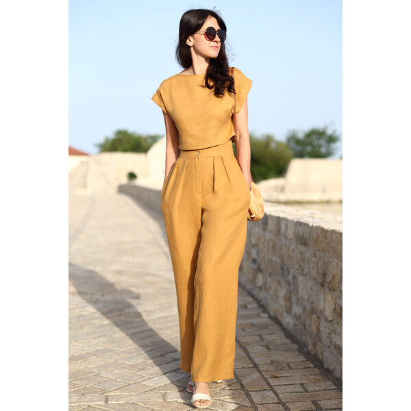 Lotika Linen Ľanové spoločenské nohavice 63334414