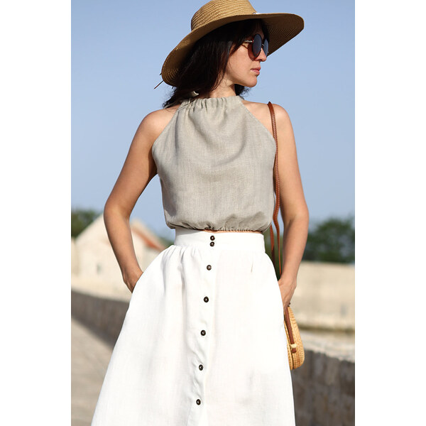 Lotika Linen Ľanový top na zaväzovanie 63334409