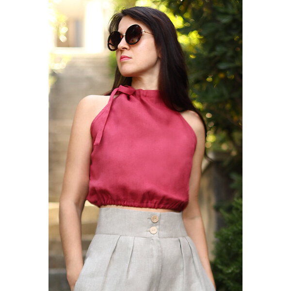 Lotika Linen Ľanový top na zaväzovanie 63334410