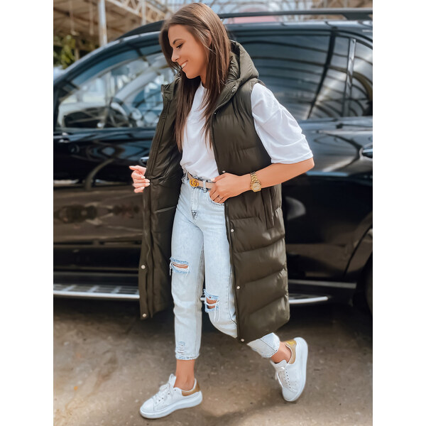 BASIC Khaki dlhá prešívaná vesta ELLA TY3032 46100505