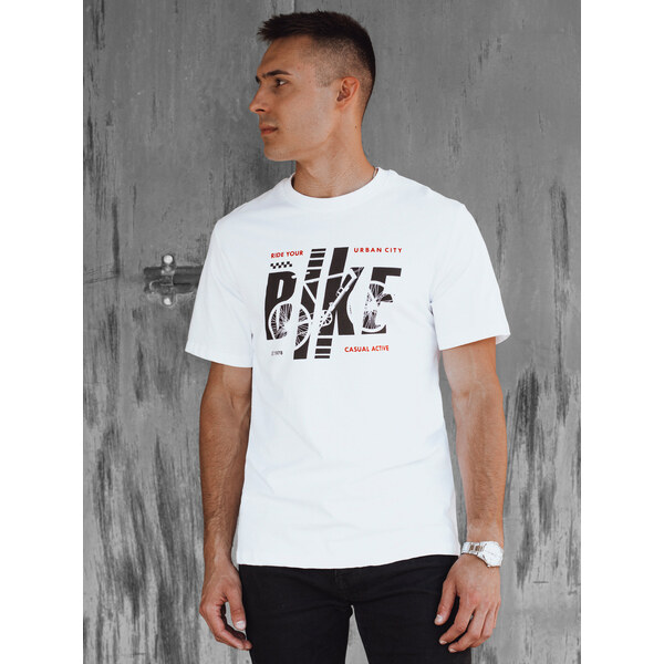 BASIC Biele pánske tričko s potlačou BIKE RX5450 52673314
