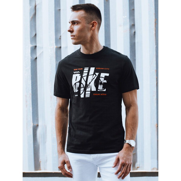 BASIC Čierne pánske tričko s potlačou BIKE RX5449 52673315
