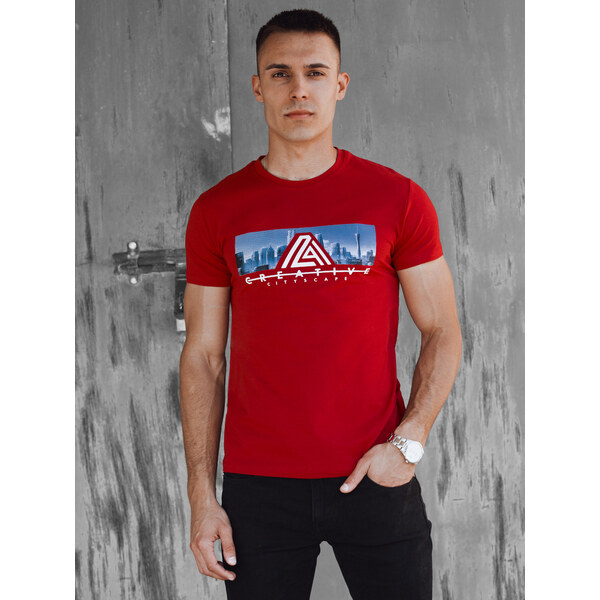 BASIC Červené tričko s potlačou na hrudi RX5553 52673320