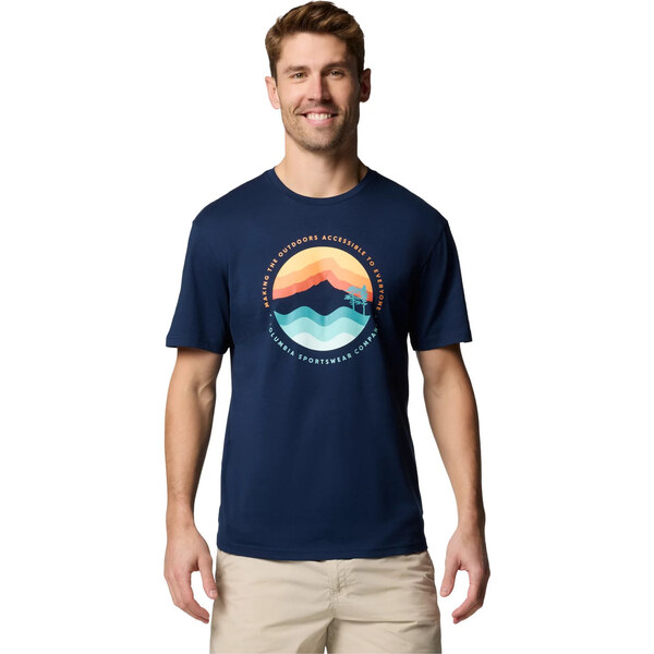 Tmavomodré pánske tričko s potlačou Columbia Path Lake II Graphic Tee 65151531