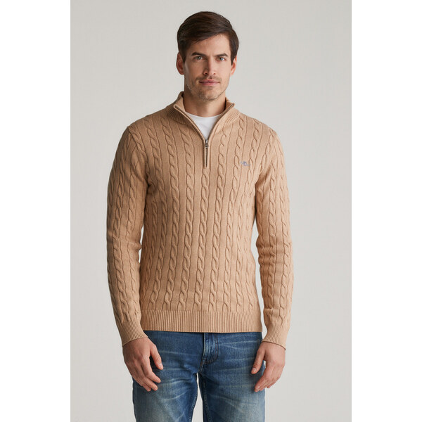 SVETER GANT COTTON CABLE HALF ZIP KHAKI MEL 64936809