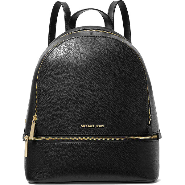 Michael Kors Batoh Rhea Medium Pebbled Leather Backpack Black Gold 63717818