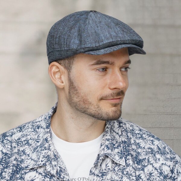 Letná pánska 100% ľanová bekovka Krumlovanka - džínsovo modrá KRM-0007 60697488