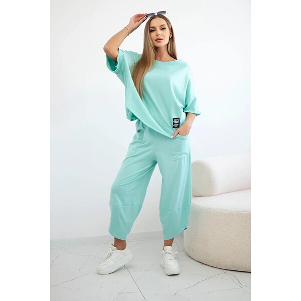 MladaModa 2-dielna bavlnená súprava blúzky a trojštvrťových teplákov 53200304