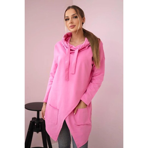 MladaModa Oversize tunika v zavinovacom štýle model 0017 jasná ružová 62654314