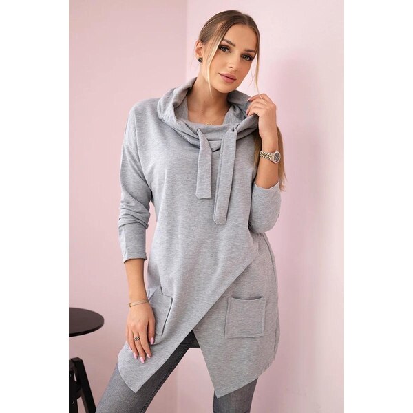 MladaModa Tunika v zavinovacom štýle model 0017 šedá 62654899