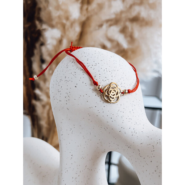 BASIC Náramok HEARTBEAT s kvetinou - červený LY0085 42769713