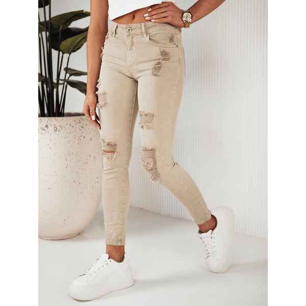BASIC Béžové potrhané džínsy NOEL UY1872 49135969