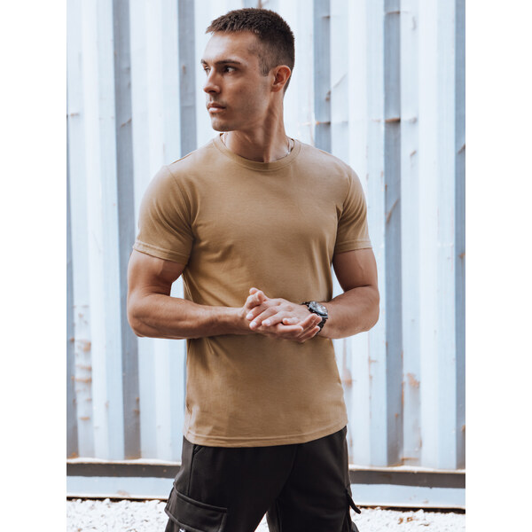 BASIC Svetlohnedé klasické pánske tričko RX5611 53417982