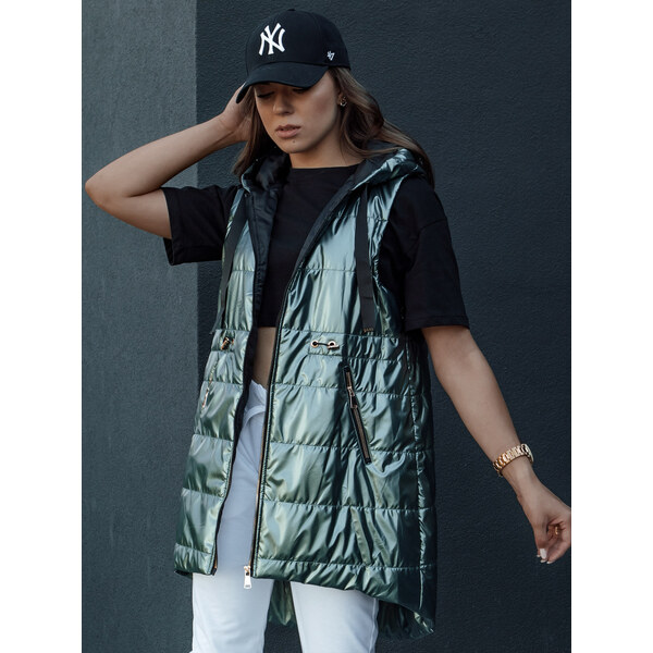 BASIC Lesklá tmavozelená dámska prešívaná vesta PIXIECODE TY4445 57869302