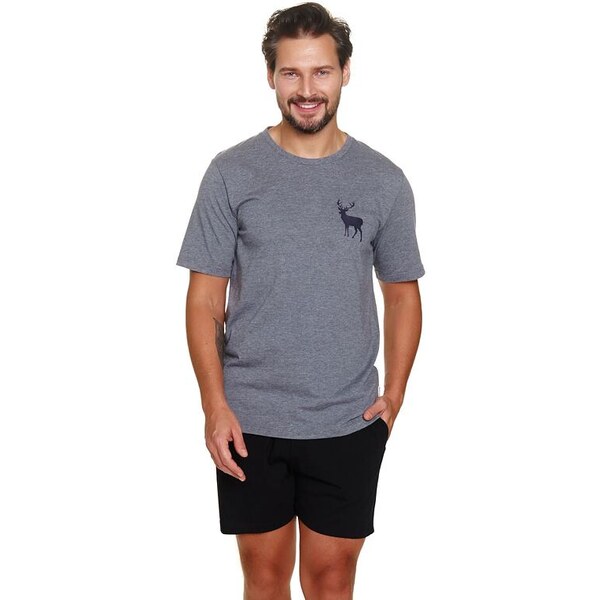 DN Nightwear Krátke pánske pyžamo Jeleň sivé 62399973