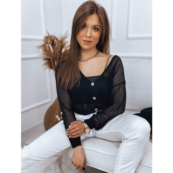 BASIC Čierny háčkovaný sveter s gombíkmi GOFFY MY1541 32303579