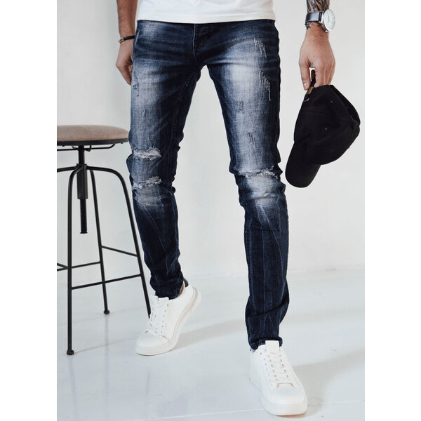 BASIC Tmavomodré pánske džínsy s bielymi odreninami UX3993 41661308