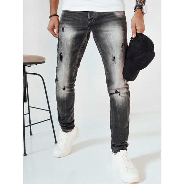 BASIC Tmavosivé presvetlené pánske džínsy UX3996 41661309