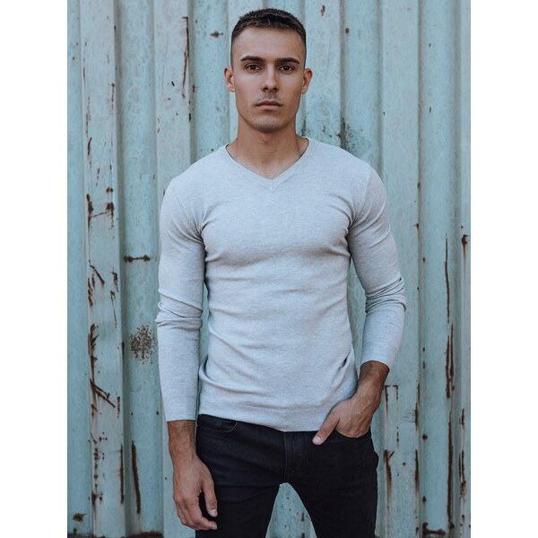 BASIC Svetlosivý pánsky sveter s výstrihom do V WX2218 57479031