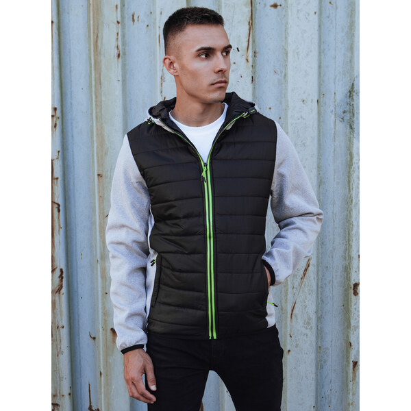 BASIC Čierno-sivá pánska prechodná bunda s kapucňou TX4862 57479047