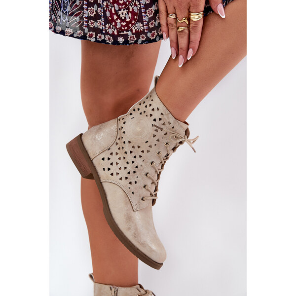 Boto Čižmy S Perforovaným Vzorom Na Zips Svetlo Béžové Serfina 64674126