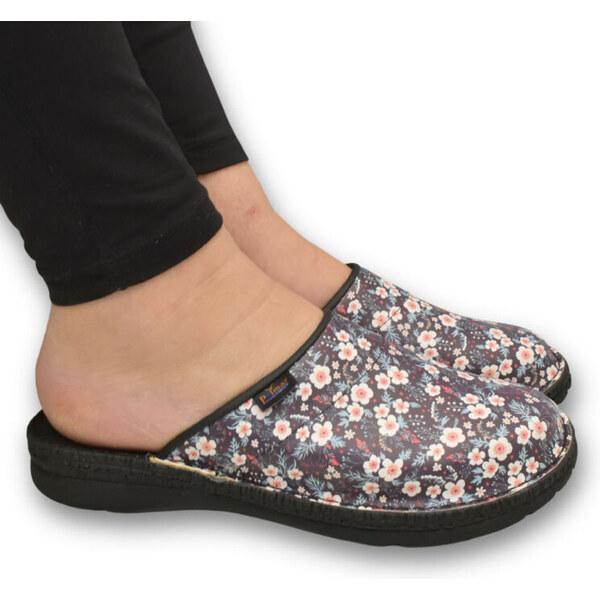 JOHN-C Dámske kožené čierne kvetinové šľapky JAVELIN 62418231