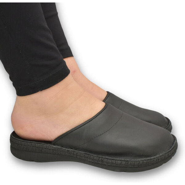 JOHN-C Dámske čierne kožené šľapky COMFORT BELLEVUE 62418232