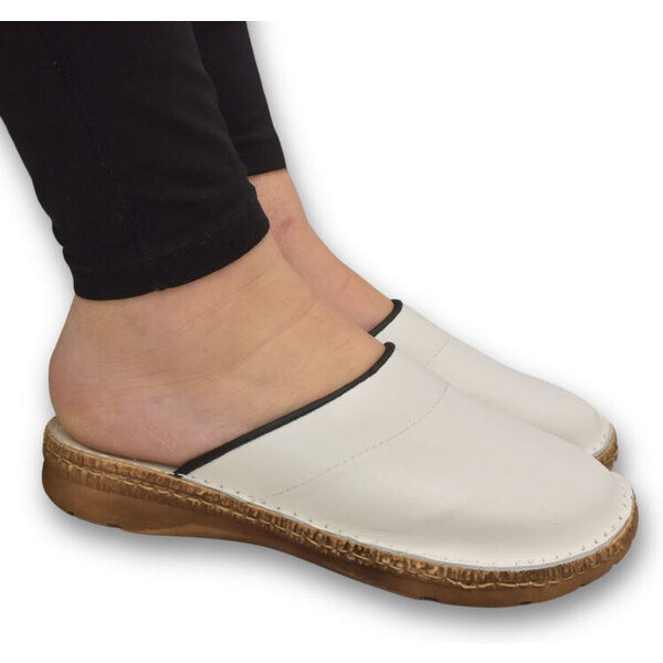 JOHN-C Dámske biele kožené šľapky COMFORT BELLEVUE 62418233