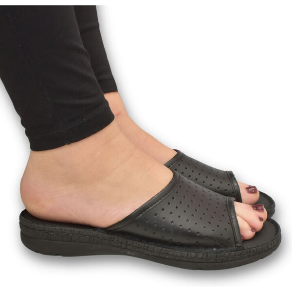 JOHN-C Dámske čierne kožené šľapky MIRELLI perforovaným vzorom 62418234