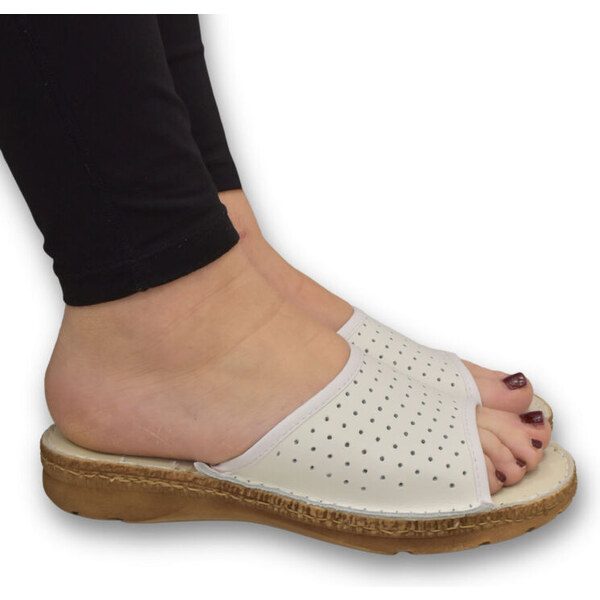 JOHN-C Dámske biele kožené šľapky MIRELLI perforovaným vzorom 62418235