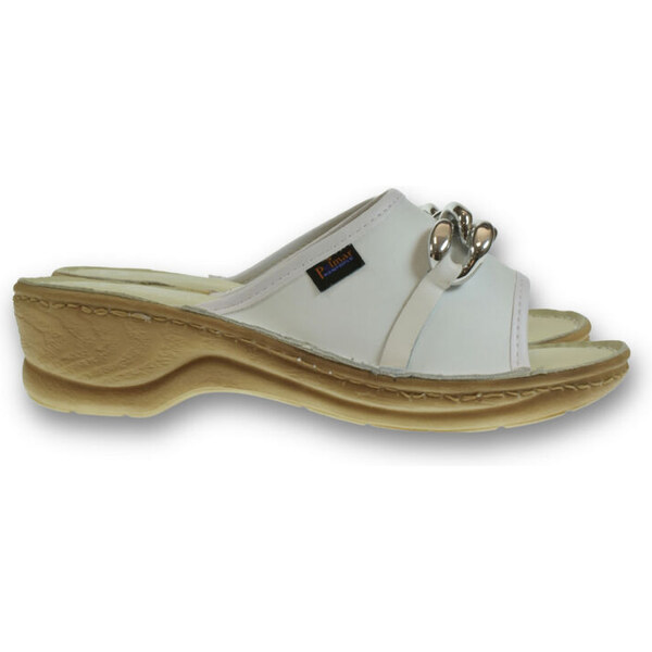 JOHN-C Dámske kožené biele šľapky BERTRAND so štýlovou retiazkou 62418239