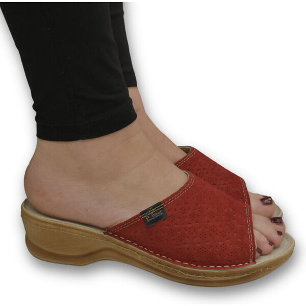 JOHN-C Dámske kožené červené šľapky MONTY 62418240