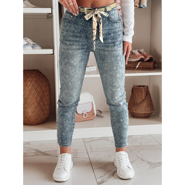 BASIC Svetlomodré dámske slim fit džínsy s kvetinovým vzorom FLORAJIN 62427020