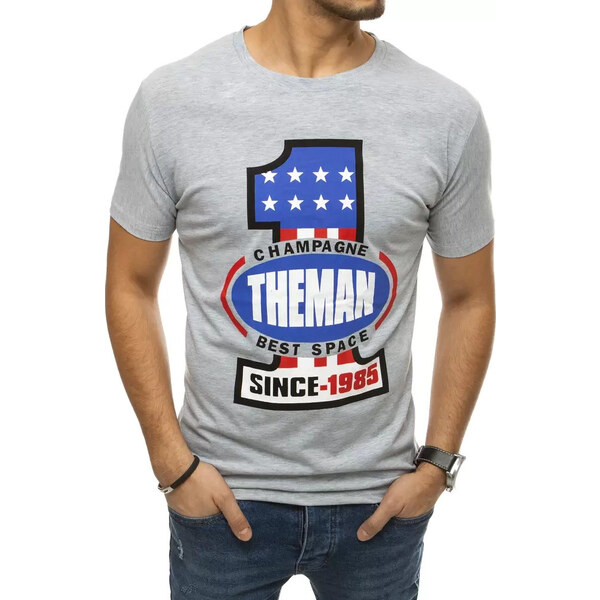 BASIC Šedé pánske tričko s potlačou RX4405 21989523